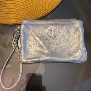 Silver Tory Burch Wristlet